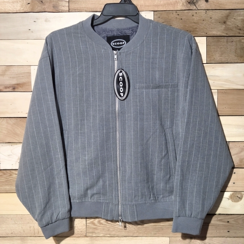 NWT Gray Pinstripe Bomber Jacket Women Zip Up Fully Lined Office XL